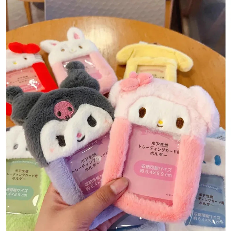 Cute Cartoon Kuromi Plush Card Case Keychain Hello Kitty Melody Card Holder Kawaii Photo Card Display Sleeves Bag Pendant Gifts