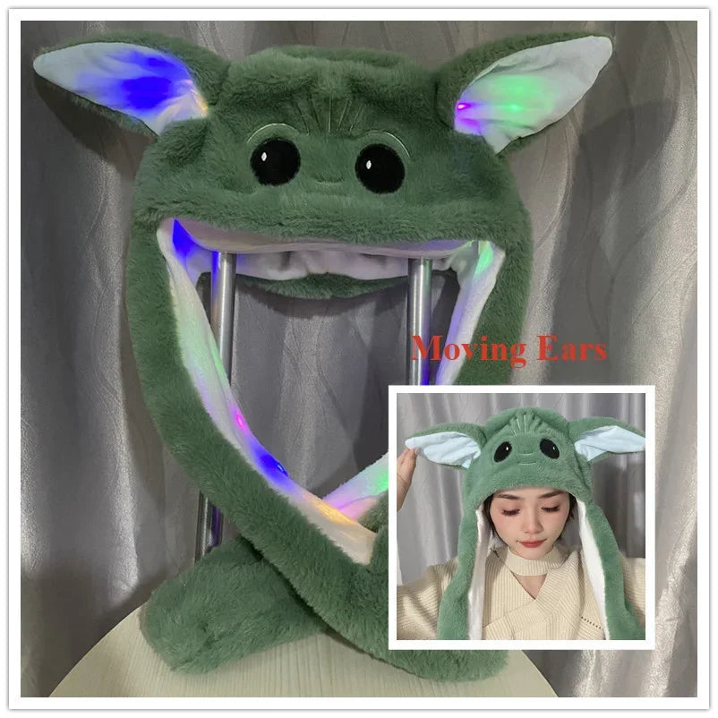 Disney Yoda Plush Ear Moving Jumping Rabbit Hat  Winter Funny Kawaii Ears Moving Bunny Hat Cosplay Birthday Party Cap Gifts