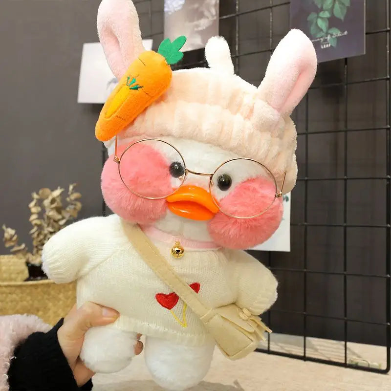 30cm Cute Cafe White Duck Stuffed Plush Animals Toy Wear Glasses And Clothes Soft Doll Girl Birthday Creative Gift For Children