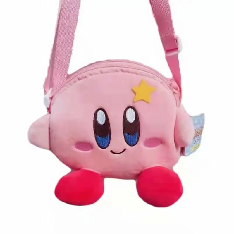 Kawaii Kirby Plush Toy Hand Bag Cartoon Star Kirby Messenger Bag Double Pull Crossbody Bag Plush Toy for Girls Birthday Gifts