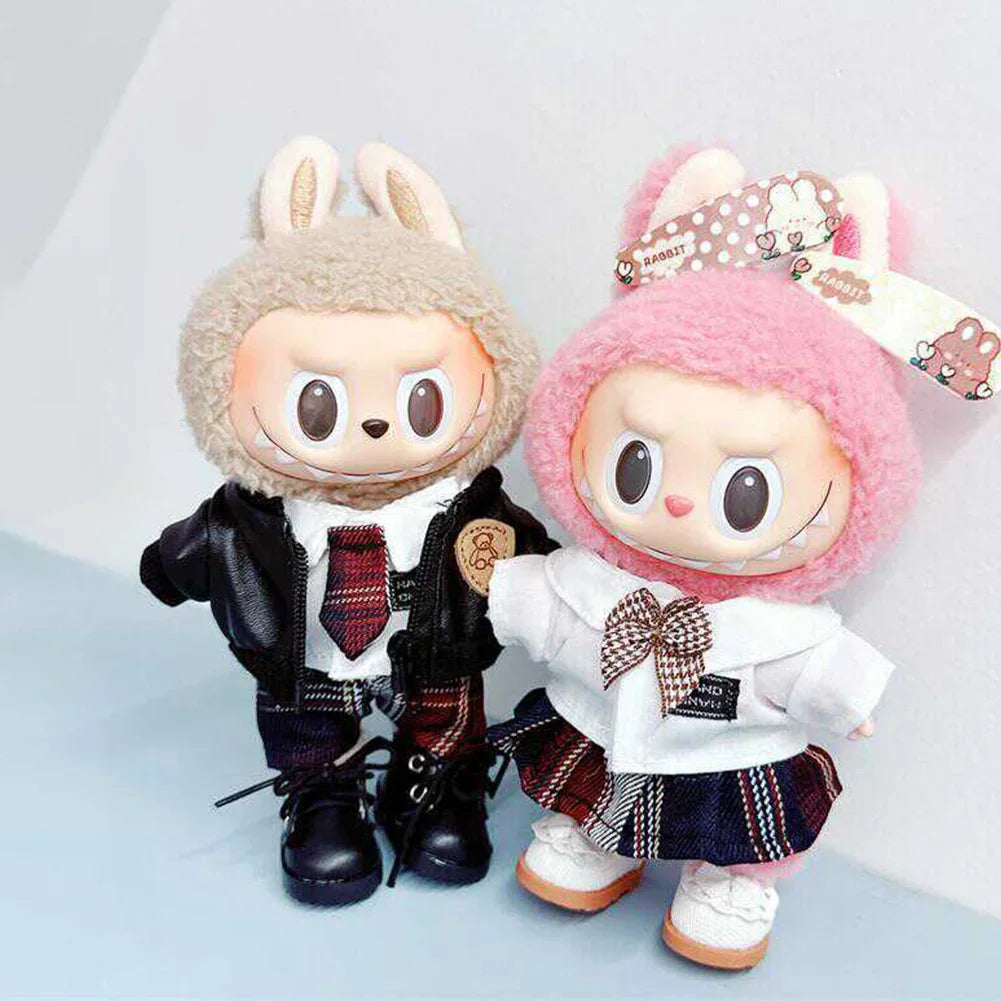 17cm Mini Plush Doll'S Clothes Outfit Accessories For Korea Kpop Exo Labubu Idol Dolls Leather jacket JK set Clothing Gift