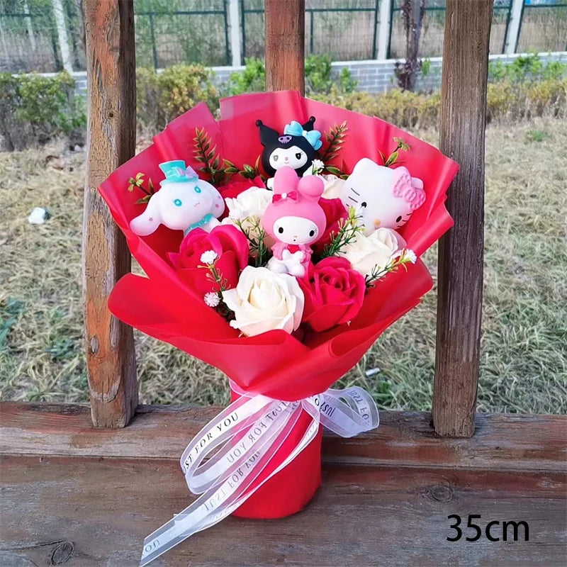 Anime Kuromi My Melody Cinnamoroll Hello Kitty Soap Flower Cartoon Plush Bouquet Valentine's Day Christmas Graduation Gift