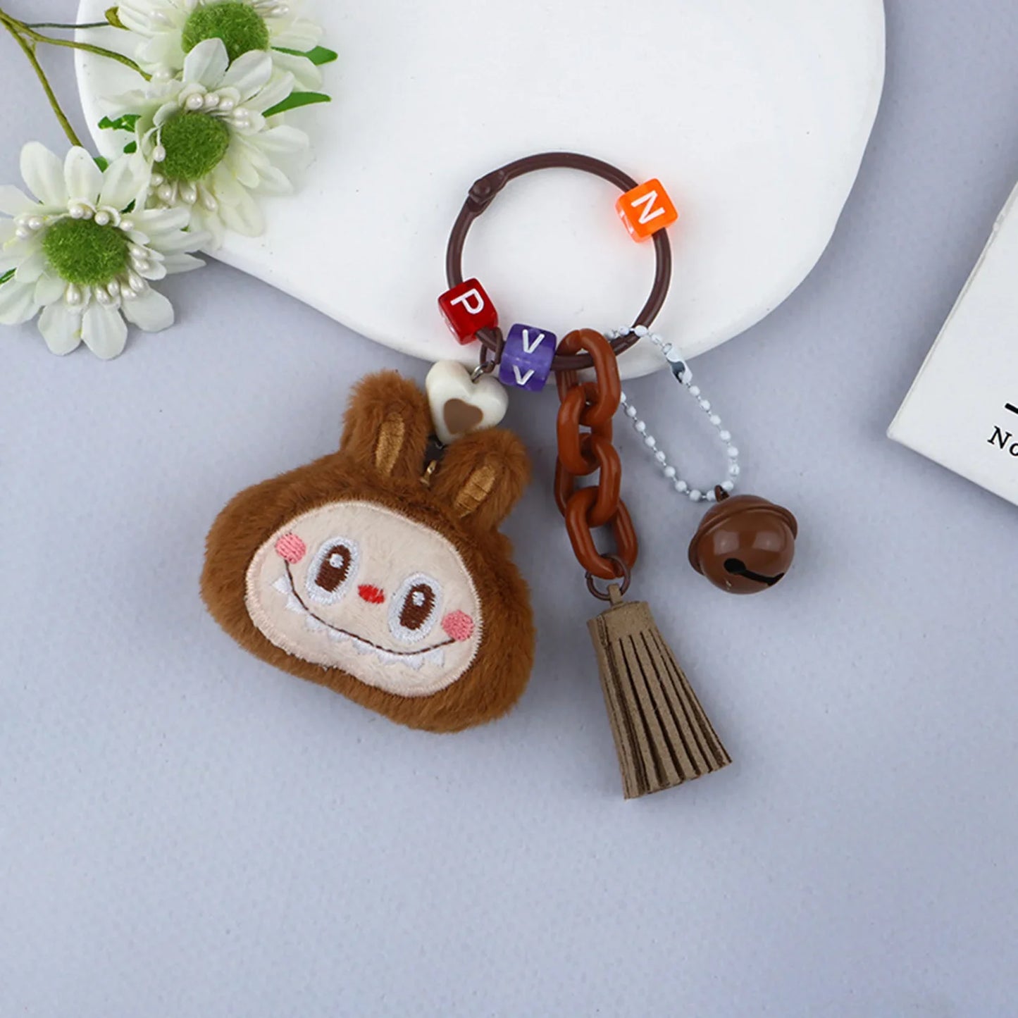 New Labubu Keychain Pendant Kawaii Cartoon Plush Doll with Bell Ornaments Backpack Hanging Pendant New Year Gifts