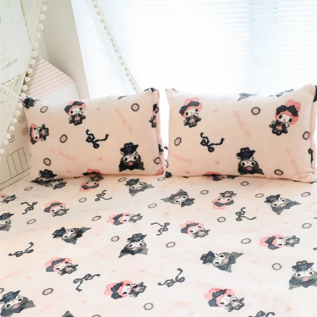 New Style Cartoon Anime My Melody Kuromi Plush Blanket Sanrio Cute Soft Comfortable Sheet Pillowcase Home Decor Gifts