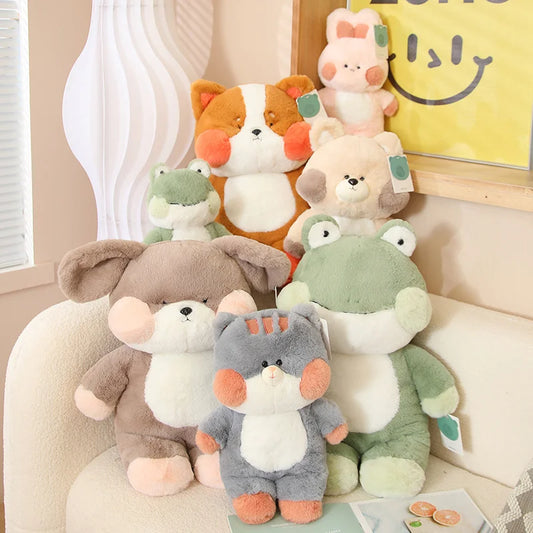 28-50cm Kawaii Shy Animals Toys Series Plush Cat Frog Rabbit Dog Bear Dolls Standing Animals Bunny Peluche Cushion Room Decor