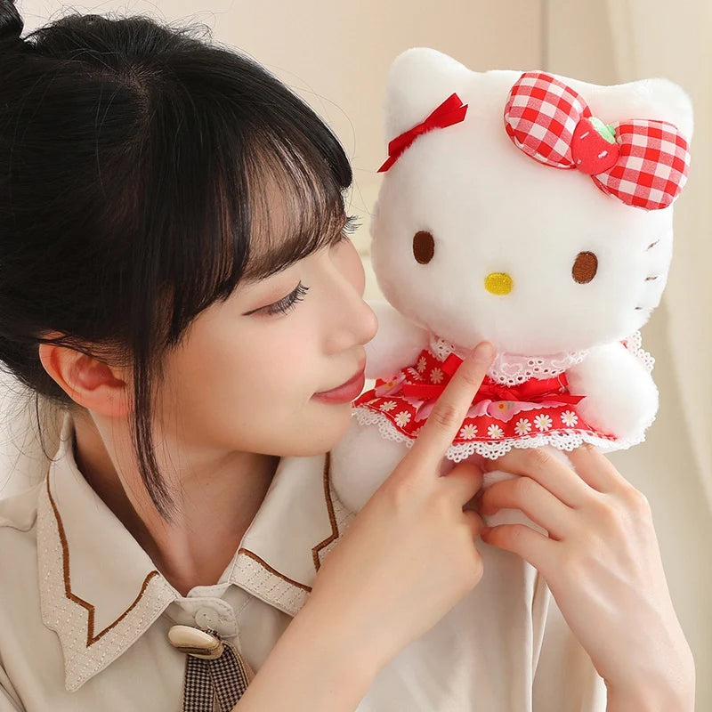 Sanrio Sit Strawberry Hello Kitty Anime Hello Kitty Stuffed Toy Plushier Pillow Xmas Gift For Girl Kawaii Hello Kitty Plush Doll