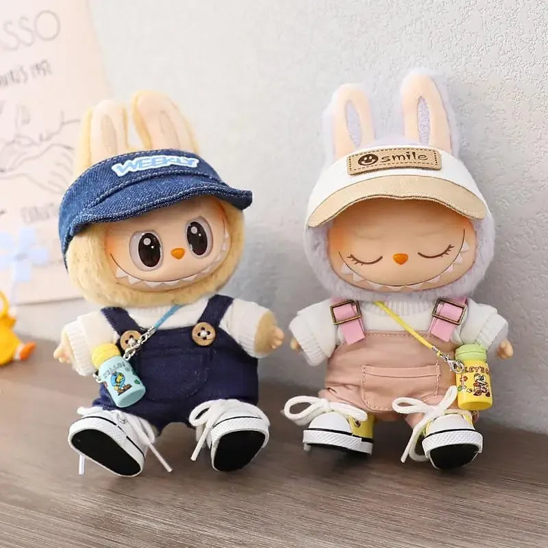 For 17 CM labubu Sitting Party Macaron 15cm Vinyl Pendant Doll Clothes Overalls Shoes for labubu V1 V2 outfit clothes