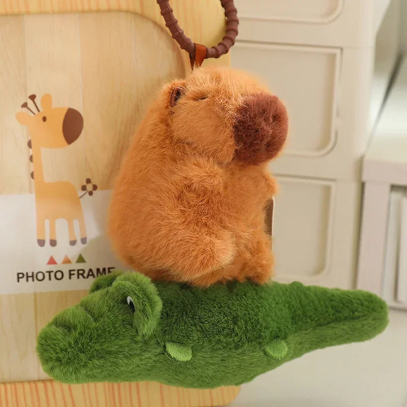 9/12cm Cute Cartoon Capybara Pendant Plush Toy Stay Wire Crocodile Goose Dog Cute Kapila Keychain Doll Desktop Doll Car Pendant