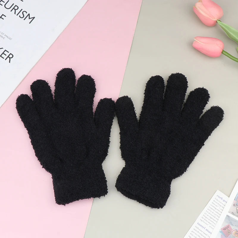 Lovely Coral Velvet Furry Breathable Gloves Winter Solid Color Versatile Plush Thickened Cold-proof