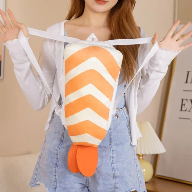 1pc 35-45CM Lovely Sushi Plush Backpack Toys Cartoon Fried Shrimp Sushi&Omelette Sushi Pillow Stuffed Soft for Girls Baby Decor