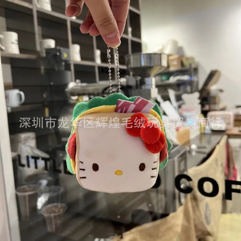 Sanrio Plush Doll Hamburger Hello Kitty Car Keychain Children's Cute School Bag Pendant Anime Peripheral Couple Holiday Gift