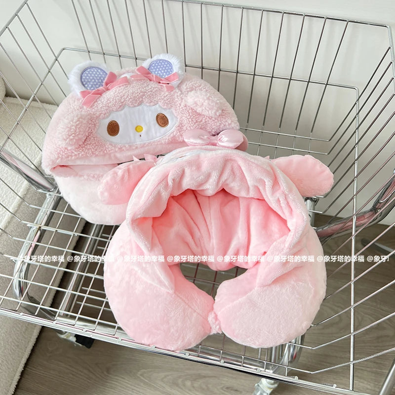 Sanrio My Melody My Sweet Piano Hello Kitty Hooded U-shaped Pillow Marie Cat Dumbo Elephant Travel Neck Pillow Office Nap Pillow