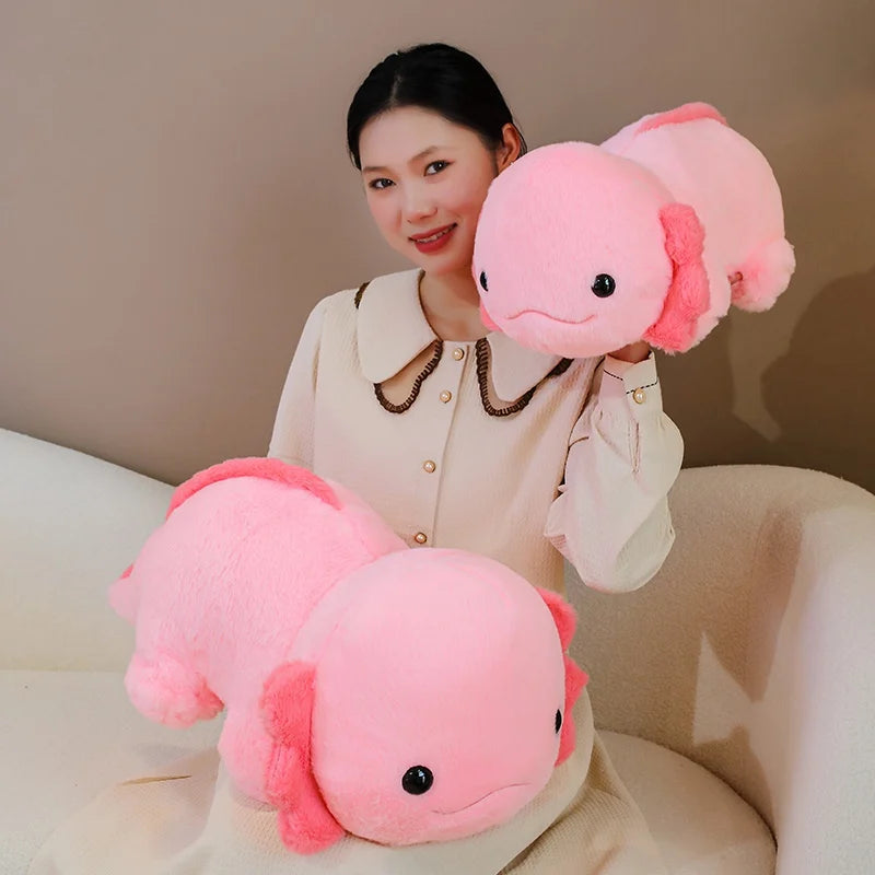 45cm/60cm Cute Pink Newt Plush Toy Stuffed Kawaii Axolotl Salamander Fuzzy Long Plush Fish Appeasing Pillow Cushion Kids Gift