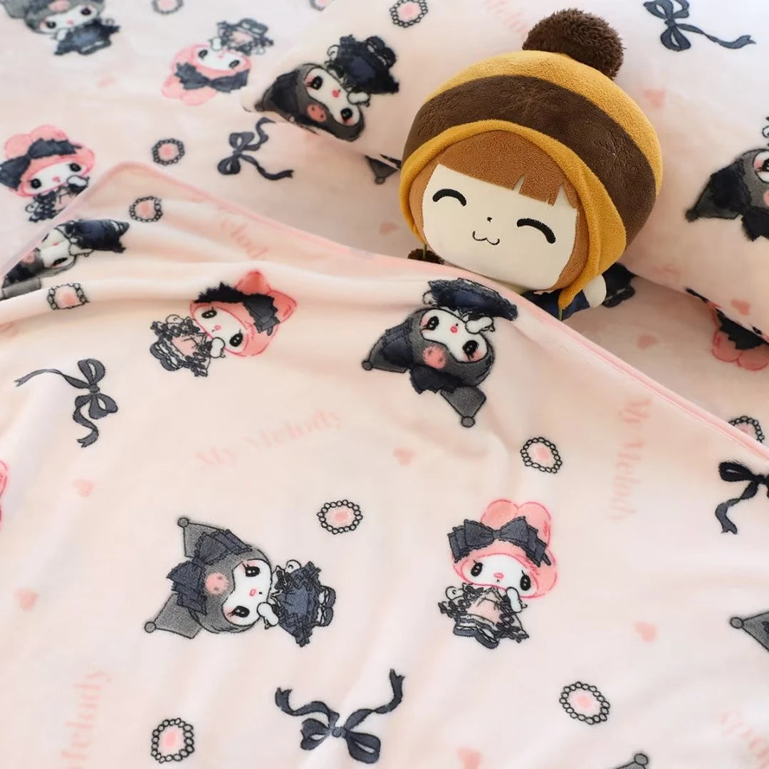 New Style Cartoon Anime My Melody Kuromi Plush Blanket Sanrio Cute Soft Comfortable Sheet Pillowcase Home Decor Gifts