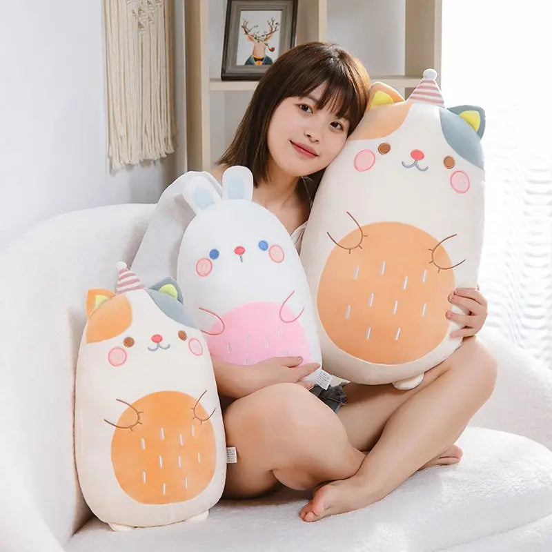 40cm/60cm Fat Kawaii Big Rabbit Cat Piggy Fox Duck Plush Pillow Toys Soft Stuffed Animal Doll Chair Cushion High Quality Gifts