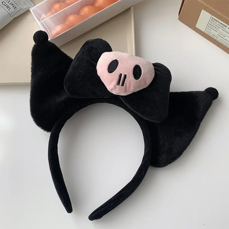 Halloween Sanrio Kuromi Hair Accessories Scary Cute Big Ears Bow Kuromi Face Wash Headband Plush Skull Cosply Prop Holiday Gift