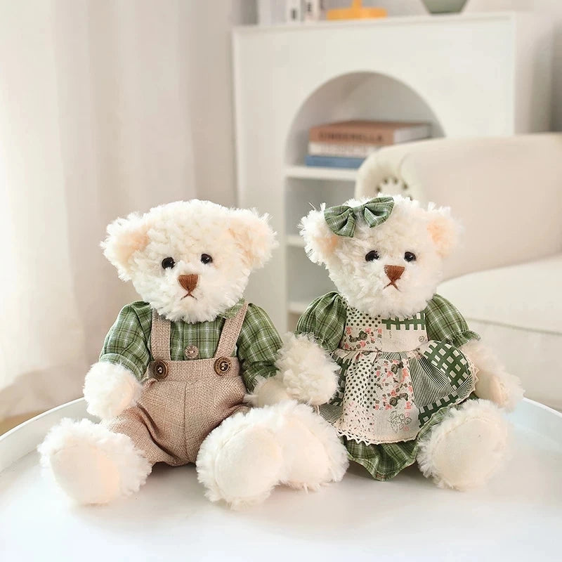 Kawaii Wearing Clothes Bear Couple Little Bear Plush Toys Pink Green  Soft Stuffed Doll For Girls Holiday Plush Doll Gifts