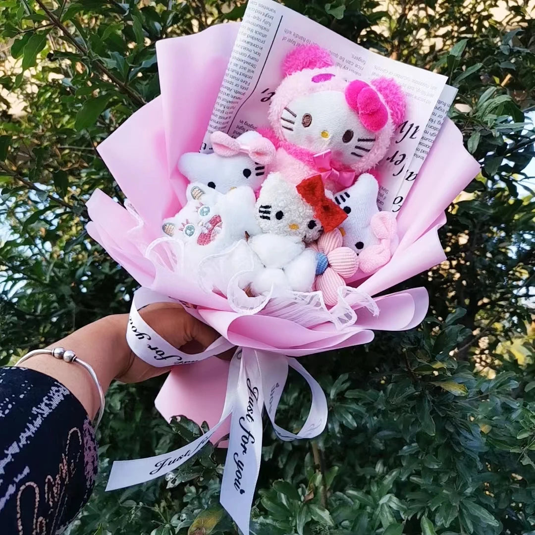 Anime Sanrio Hello Kitty Doll Cartoon Plush Bouquet Rose Soap Flowers Wedding Party Decoration Christmas Valentine's Day Gift