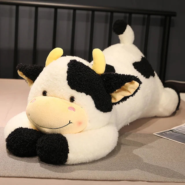 90/110cm Lovely Giant Lying Cow Long Plush Throw Pillow Stuffed Animal Milk Cattle Doll Bed Sleeping Pillow Cushion Home Decor