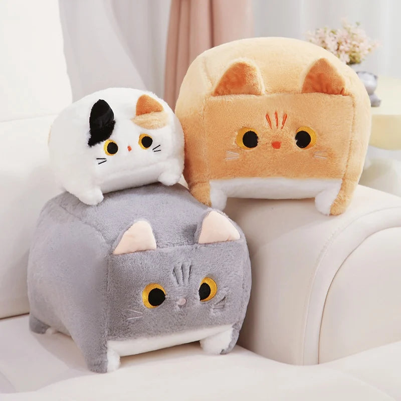 Kawaii Cat Plush Toy Standing Fuzzy Cube Cats Plushies Doll Cute Throw Pillow Sofa Cushion Peluche Animal Child Birthday Gift