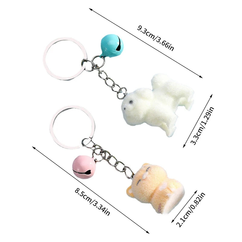 3D Flocking Polar Bear Keychain Cartoon Plush Animal Keyring Bag Pendant Car Key Holder Earphone Charm DIY Jewelry Accessor