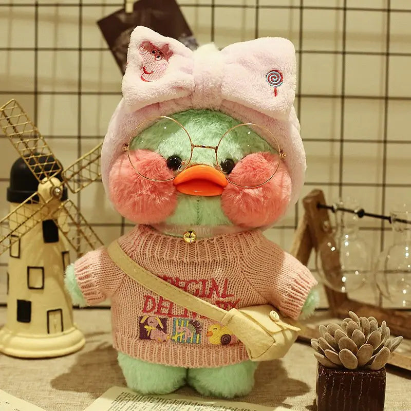 30cm Cute Cafe Green Duck Stuffed Plush Animals Toy Wear Glasses And Clothes Soft Doll Girl Birthday Creative Gift For Children