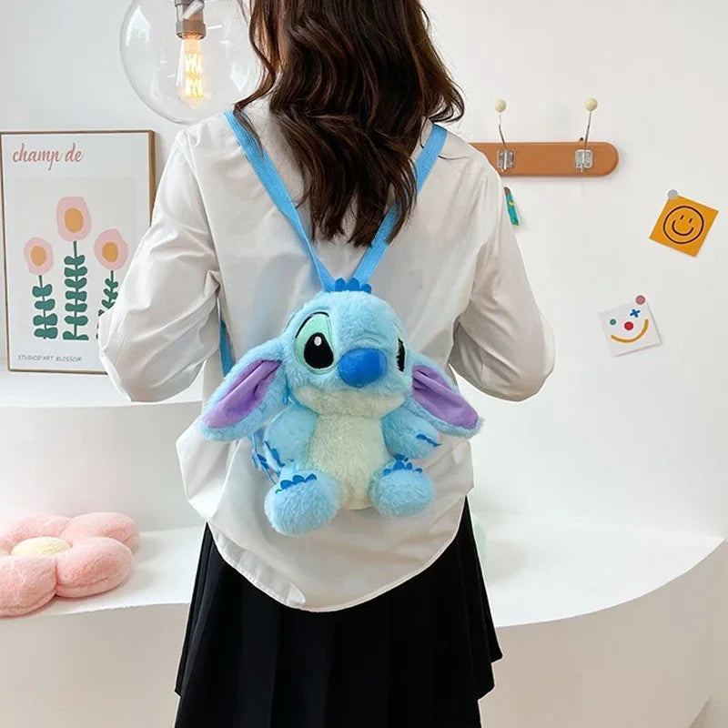 New Disney Cartoon Plush Backpack Kawai Stitch Doll Shoulder Bag Autumn And Winter Style Children'S Schoolbag Kindergarten Gifts