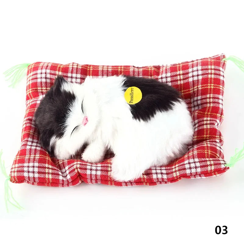 Simulation Cute Animal Doll Plush Sleeping Cats Toy with Sound Children Christmas Gift Party Decor Kids Birthday Gift