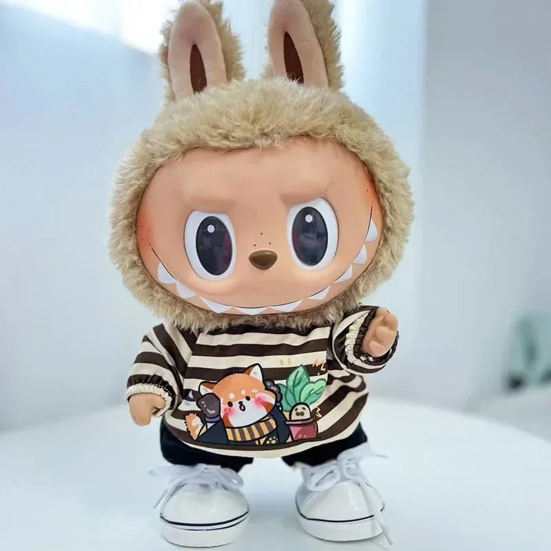 Doll outfit vinyl plush doll clothes for 38cm Korea Kpop Exo Labubu doll clothes striped shirt set