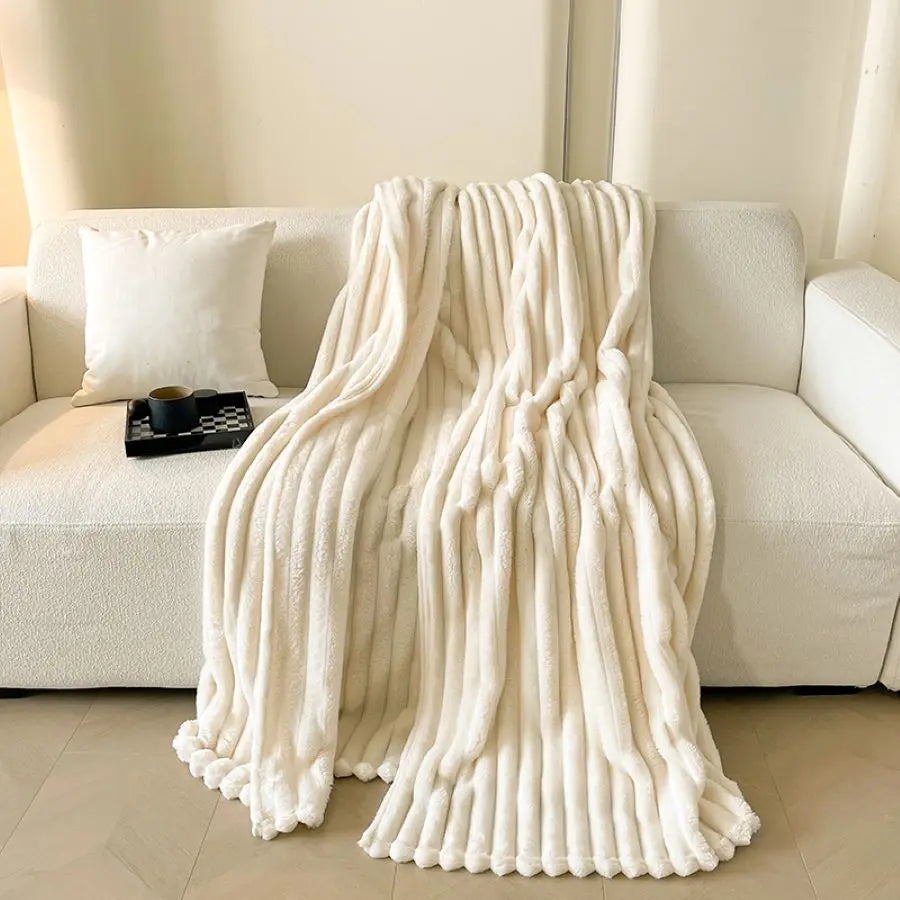 Faux Fur Throw Blanket for Couch, Cozy Warm Plush Striped Blanket for Sofa Bedroom Living Room, All Season Use Festival Decor