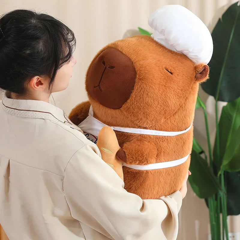 Big Size Lovely Chef Capybara Plush Toy Kawaii Stuffed Animal Funny Capybara Hold Bread Plushies Cute Doll Room Decor Gifts