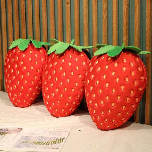 Big Simulation Strawberry Plushie Fruit Pillow Stuffed Soft Fruit Dolls Identical Strawberry Plush Toys for Room Decor Cushion