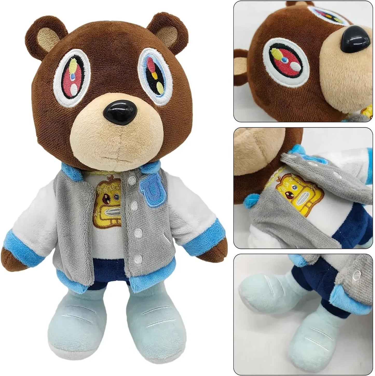 26CM Kanye Teddy Bear Plush Toys Cartoon Stuffed Soft Bear Dolls Life-like Cute Suit Vest Blue Camouflage Kanye Toys Pillow Gift