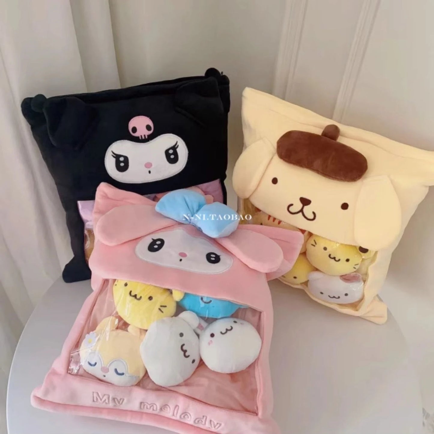 Sanrio Lovely A Bag of Kuromi My Melody Plush Toy Cute Stuffed Anime Plushies Throw Pillow Back Cushion Sofa Bed Home Decor Gift