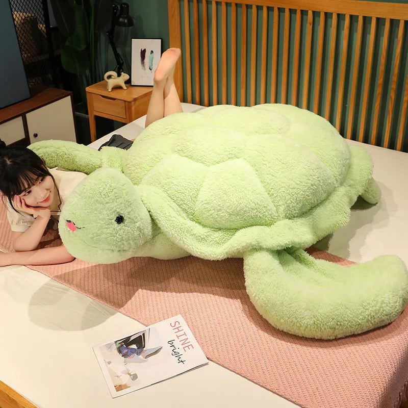 60-100cm Lovely Giant Tortoise Plush Toys Cartoon Sea Turtle Pillow Stuffed Soft Animal Dolls Cushion for Kids Baby Kawaii Gift