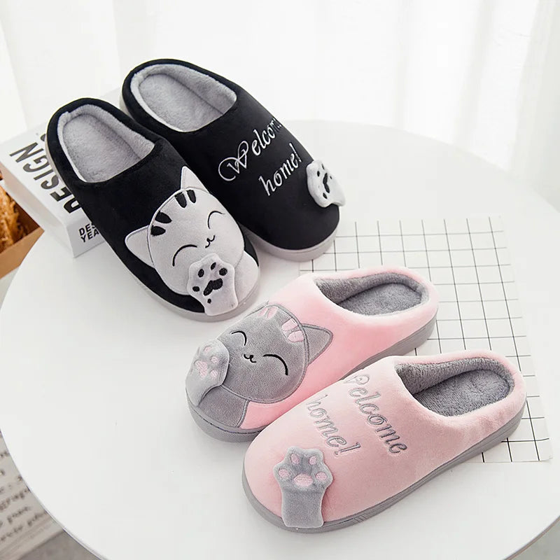 Women's Kawaii Cat Decor Slippers, Comfortable Plush Lined Slip On Shoes, Women's Warm Winter Shoes