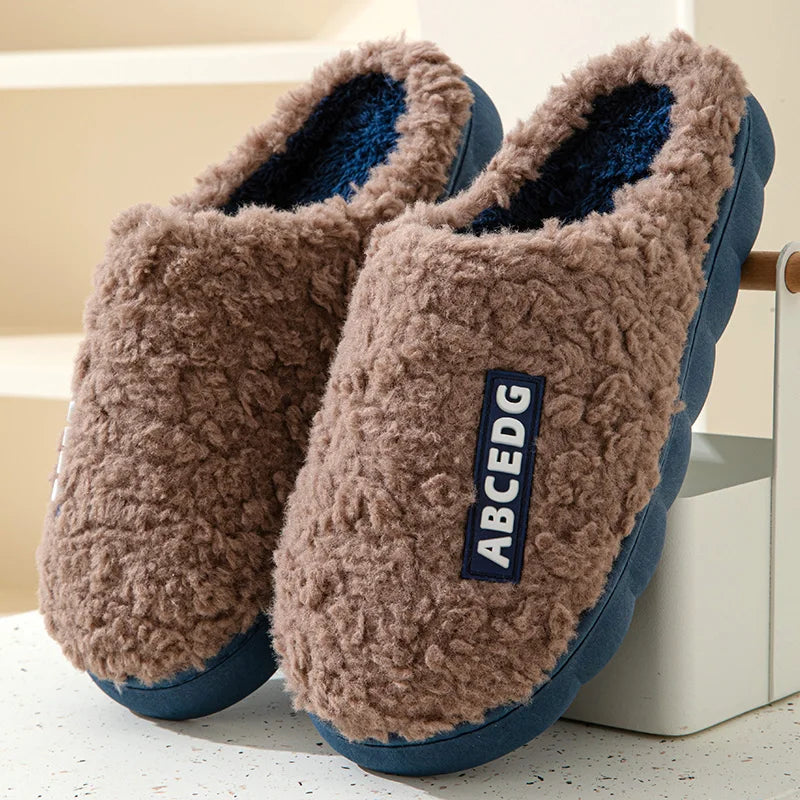 Thick Sole Home Indoor Outside Men And Women Couples Winter Household Warm Fluffy Slippers Fashion Plush Cotton Shoes Ladies