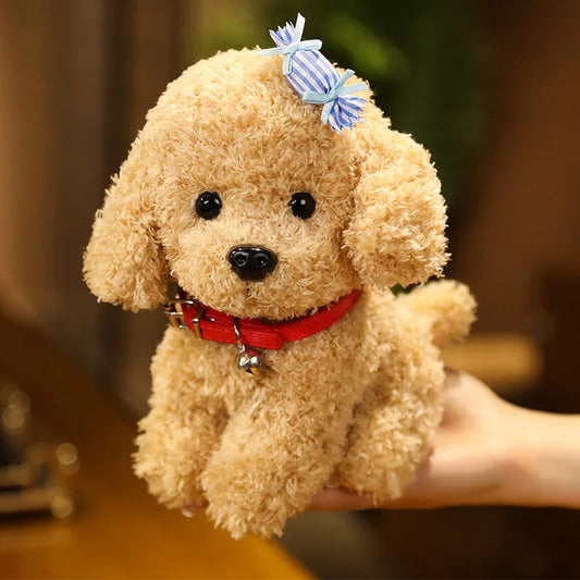 1Pc 22/28cm Lovely Curly Hair Dog Plush Toys Wears Collar Head Flower Dolls Stuffed Soft Toy Kids Birthday Gifts