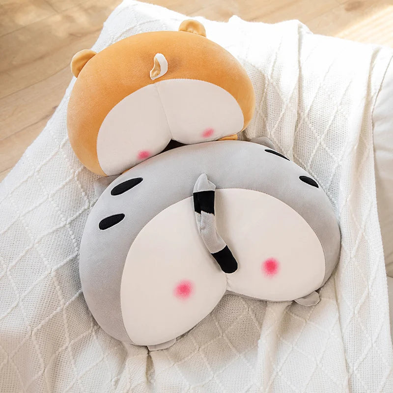 30/42CM Corgi Butt Shaped Plush Pillow Soft Stuffed Cushion Sexy Pink Pig Gray Cat Neck Pillow Car Decoration Toys