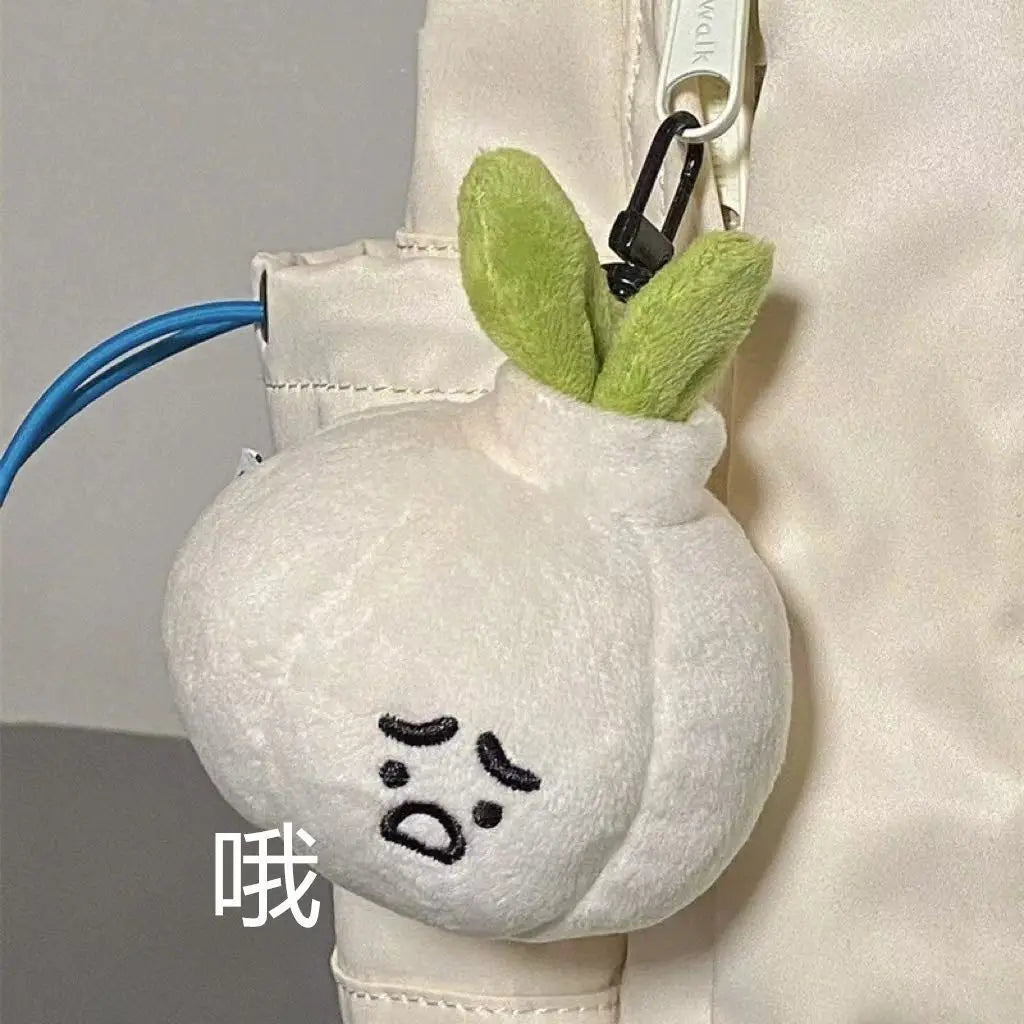 Korean Xiaozhong Handmade Farm Series Fat Scallion Garlic Apricot Abalone Mushroom Plush Doll Bag Pendant Keychain