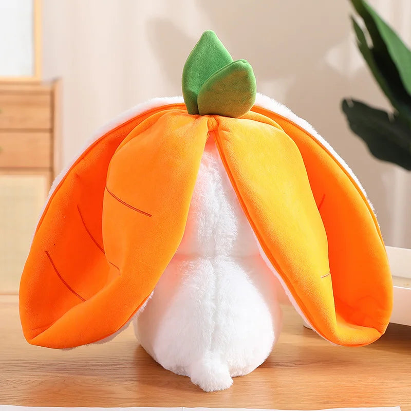 35cm Creative Funny Doll Carrot Rabbit Plush Toy Stuffed Soft Bunny Hiding in Strawberry Bag Toys for Kids Girls Birthday Gift