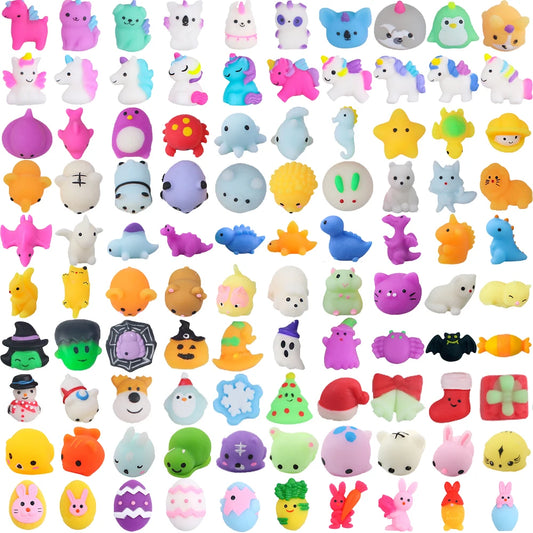 100Pcs Mochi Squishy Toys - Kawaii Animals Stress Relief Fidget Gift