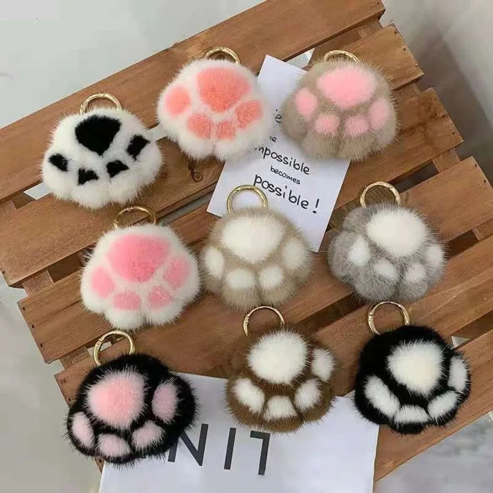 Cat Paw Pendant Keychain Kawaii Soft Faux Fur Keychain Kid Gift Stuffed Toy Plush Toy Key Ring Backpack Car Key Pendant