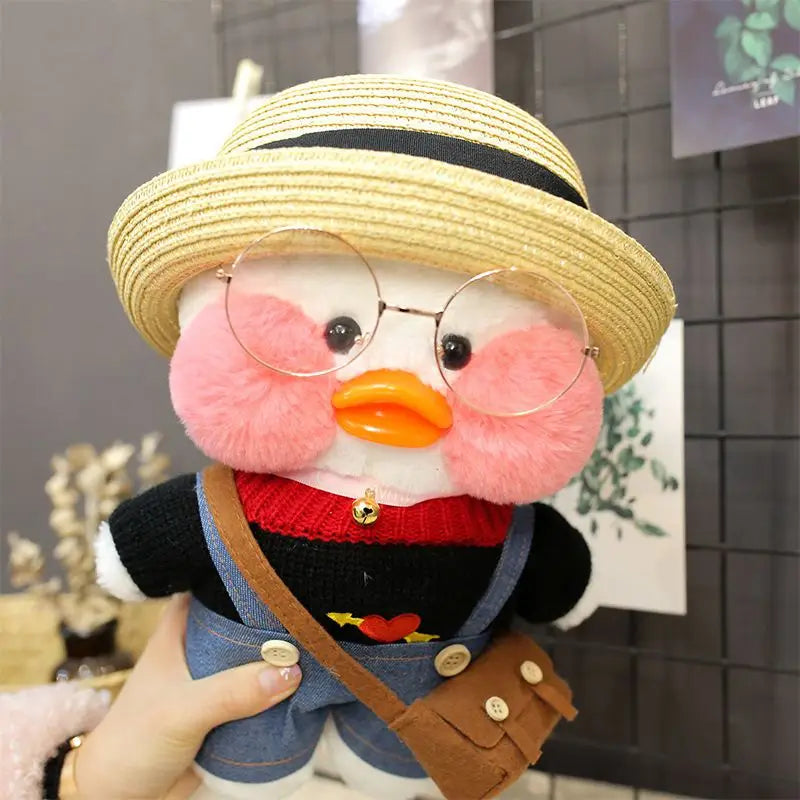 30cm Cute Cafe White Duck Stuffed Plush Animals Toy Wear Glasses And Clothes Soft Doll Girl Birthday Creative Gift For Children