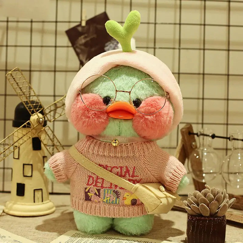 30cm Cute Cafe Green Duck Stuffed Plush Animals Toy Wear Glasses And Clothes Soft Doll Girl Birthday Creative Gift For Children