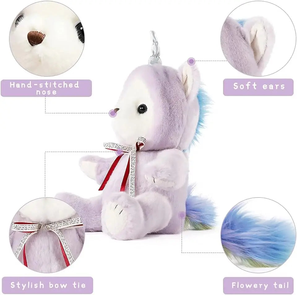 Tezituor Unicorn Stuffed Animal, Cute Stuffed Unicorn Plush Toy for Girl Kids, Purple 10 inch