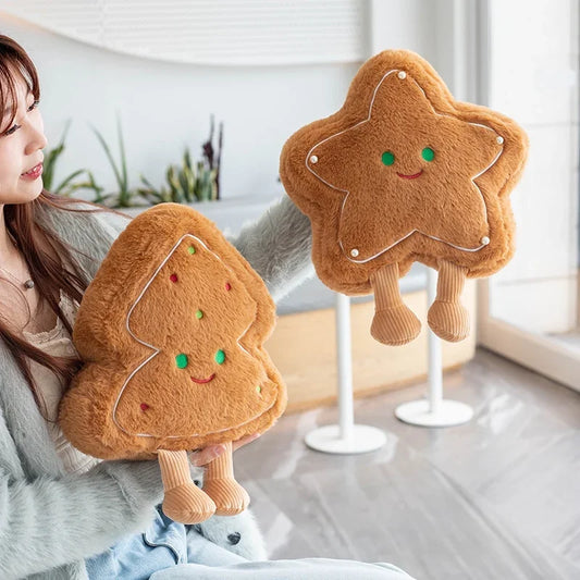 Creative Cookie Pillows Star / Tree Shaped Biscuits Stuffed Plush Toys Realistic Food Snack Seat Cushion Plushie Props Gifts