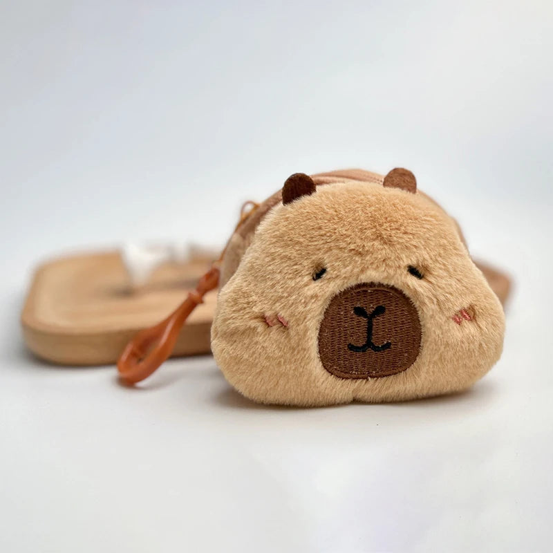 Cute Cartoon Creative Capybara Plush Coin Purse Zipper Purse Keychain Small Headphone Lipstick Bag Mini Wallet Money Bag Gifts