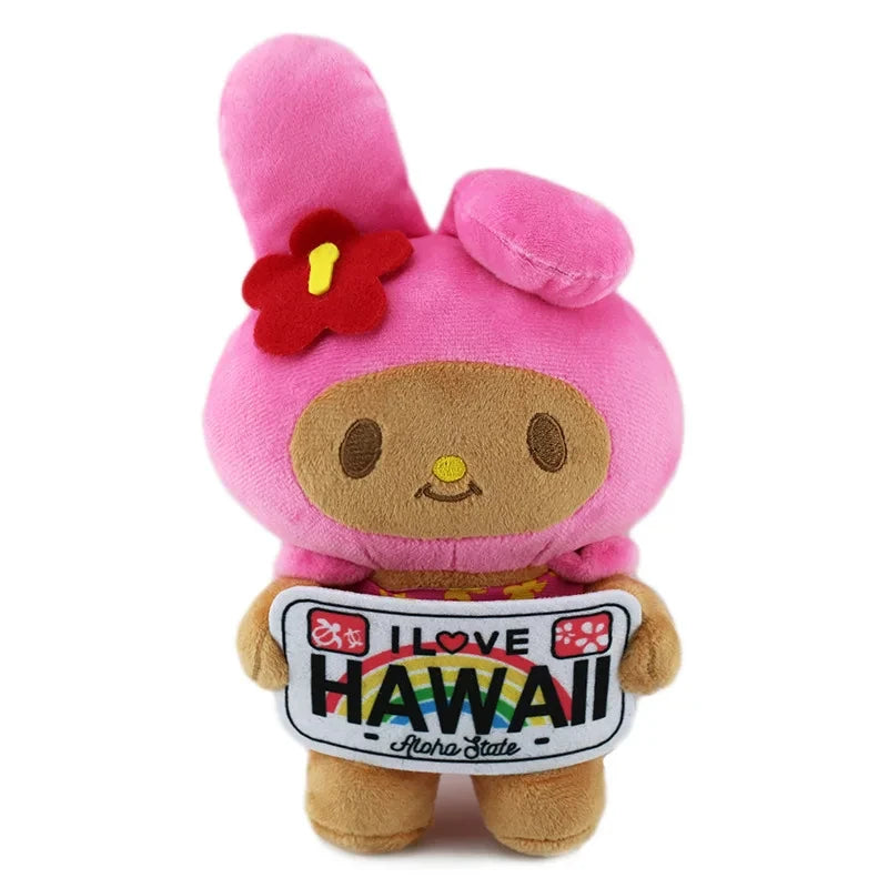 Kawaii Sanrio Plush Pendant Cartoon Hawaiian Black Skin Series Soft Pp Cotton Hello Kitty Plush Keychain Pendant for Girls Gifts