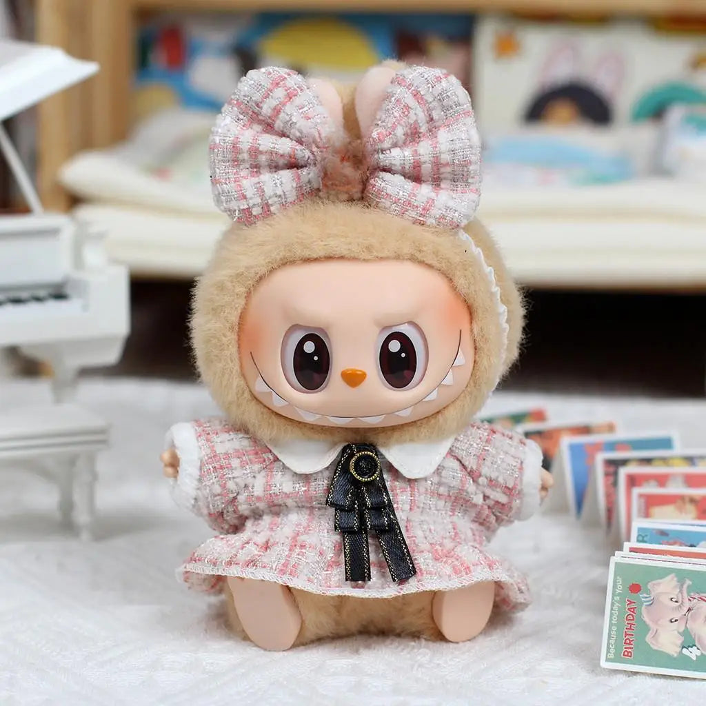 For 15CM Labubu V2 cloth baby clothes outfit vinyl pendant labubu sitting party doll clothes for labubu decortaion